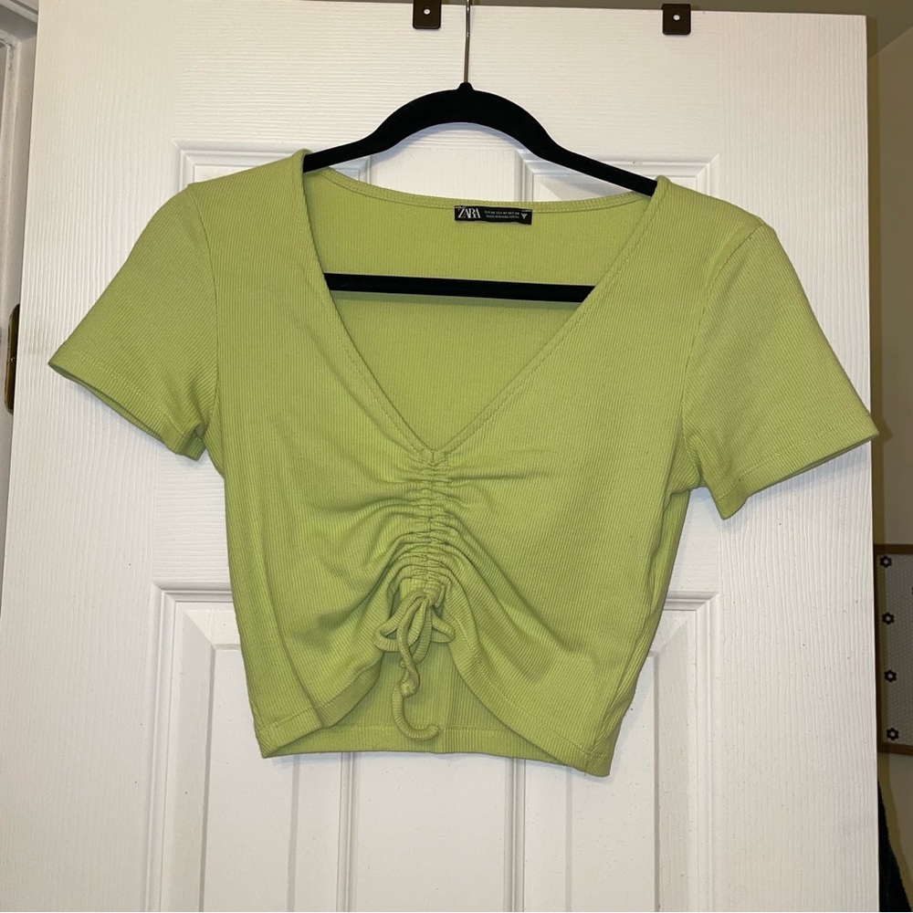 Lime Green Zara Ruched Crop Top - medium